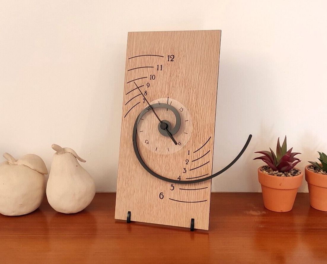 Unique Spiral Wooden Desk Clock,Novelty,Advanced,Artistic Design,Alpha,Man Gift