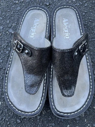 VANS Sandali con zeppa Alegria Piombo Grigio Iridescente Nero Pelle Tanga 6 6 5 36