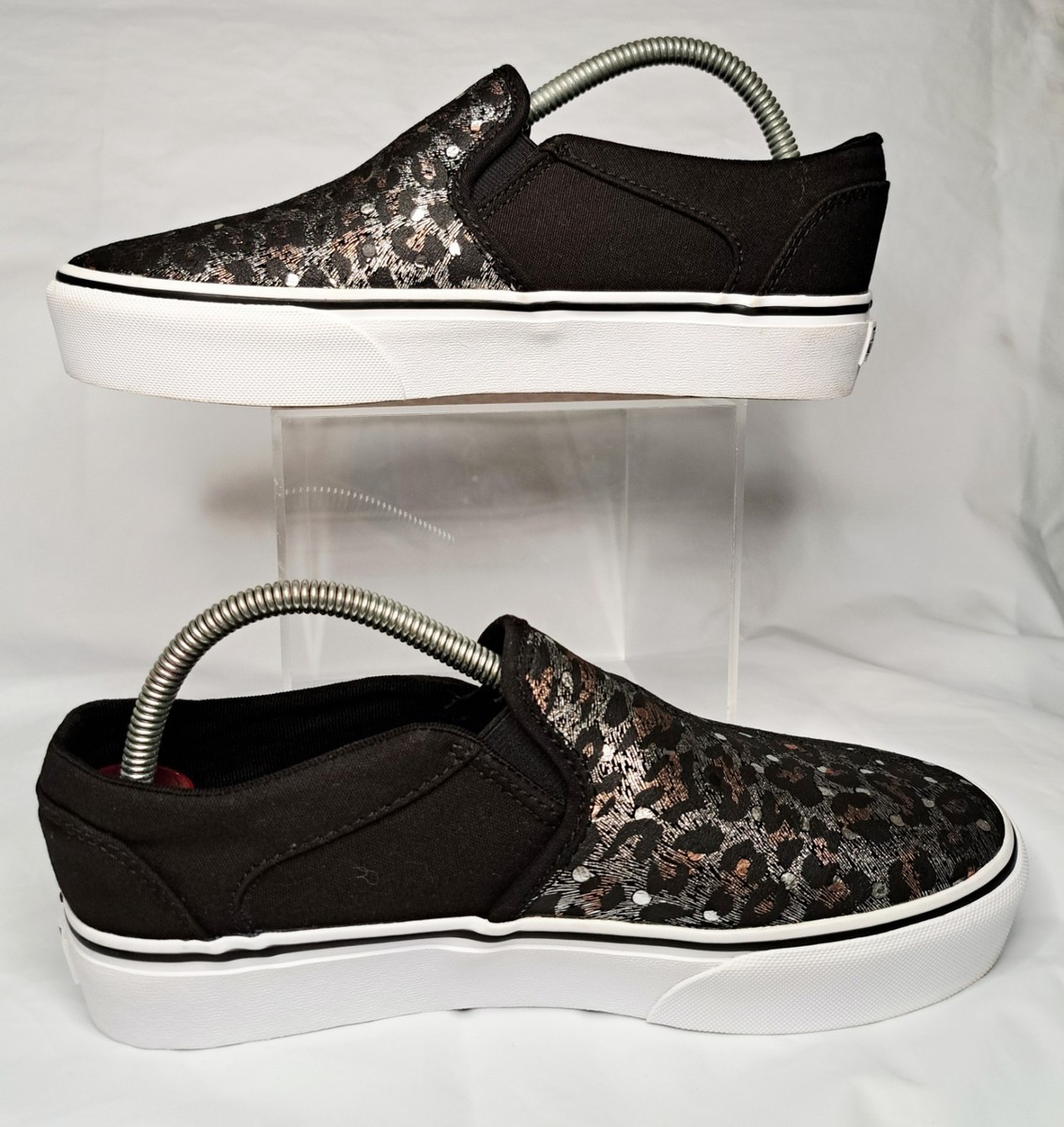 VANS Asher Platform Womens Black Leopard Print Slip-on Trainers