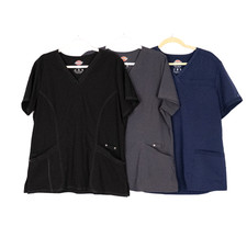 Dickies Women's Scrub Tops Shirts Set of 3 XL Black Gray Blue Stretch Fabric