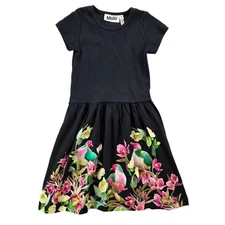 Molo Kids Girls Dress Size 3-4Y Black Floral Fruit Doves Organic Cotton Blend
