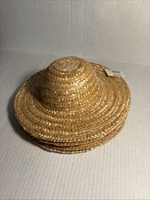 Vintage Woven Straw Doll Sun Hat Flat Brim Summer Hat For 10  - lot of 5