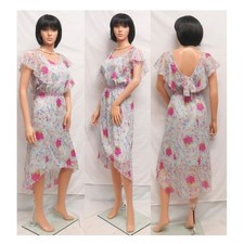 CHELSEA & VIOLET Polynesian Pop Blue & Pink Ruffled Mini Maxi Dress XS New