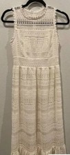 Eri + Ali White Crochet & Lace Midi Pencil Dress,Scalloped Neckline, Mermaid Hem