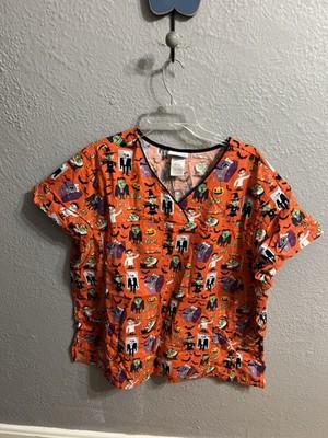 ScrubStar Scrub Top Woman's Orange Halloween Size 3XL