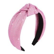 Pink Rhinestone Knotted Headband Women Girls Wedding Party Non Slip