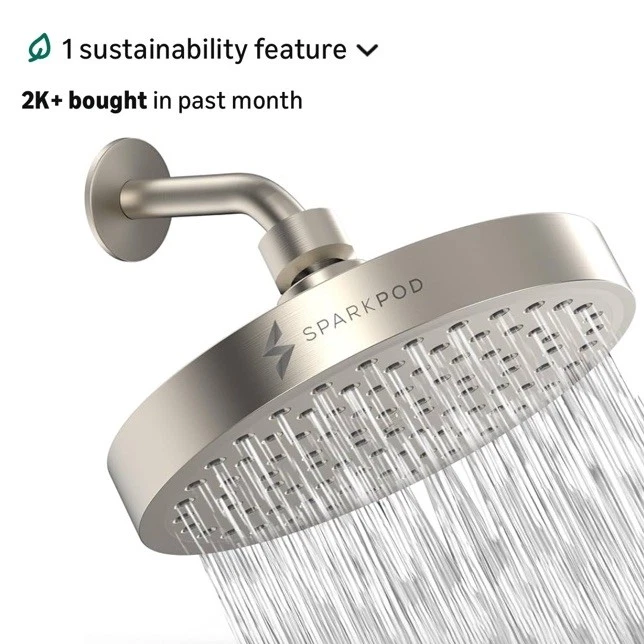 High Pressure Rain Shower Head - 6" Round, Easy Clean, Brushed Nickel Finish