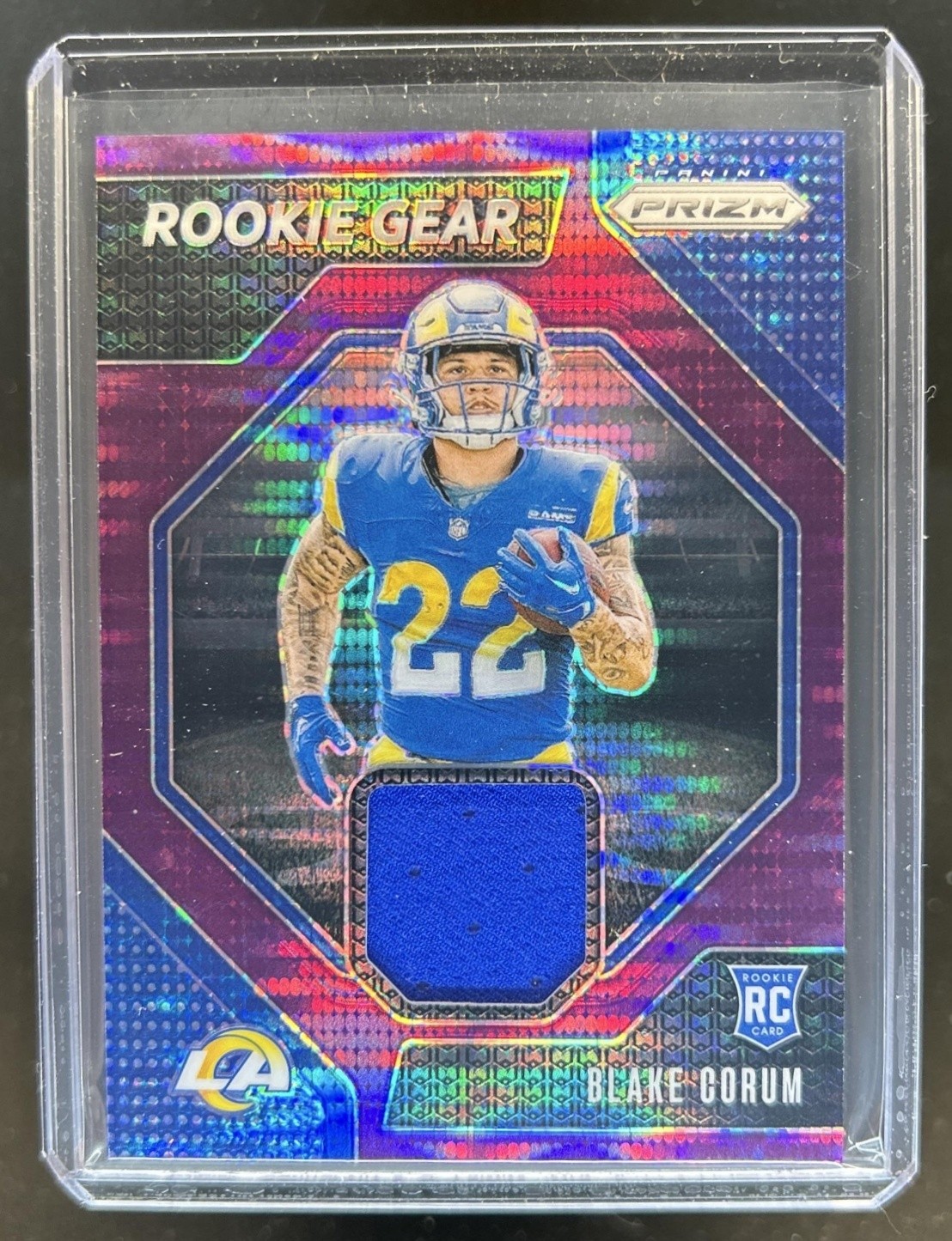 Blake Corum Panini Prizm Rookie Gear #RGBCM Purple Pulsar