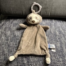 Baby Gund Sloth Lovey Teether Hang Toy Stuffed Plush Head Animal Gray Clean 