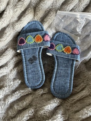 Girls  Kids Light Blue  Slide Casual Shoes Size 34
