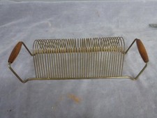 Vintage Retro Slot Metal Record Holder Rack w/ Wood Handles 45 Record Album 45's