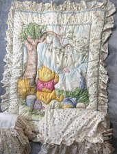 Vtg 1998 Disney Classic Pooh Crib 4 Poles Ruffles Canopy, Quilt  Dust Ruffle