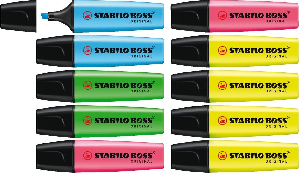 Stabilo BOSS ORIGINAL Highlighter Pack of 10 Assorted Colours