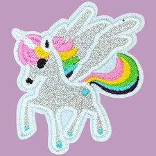 SPARKLE UNICORN GLITTER PEGASUS PARTY TIME KIDS APPLIQUE IRON ON PATCH 3 x 3.5"