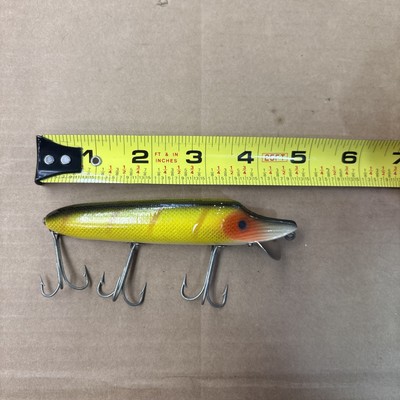 Ancien leurre de pêche en bois Heddon Vampire 7502 oeil en