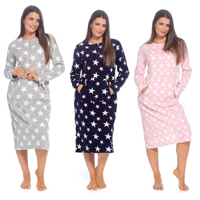 AS AVAILABLE Ladies Fleece Nightdress Womens Long Sleeve Soft Touch Winter Nightie Nightgown