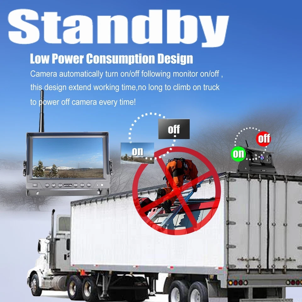 Wireless Solar Magnet Backup Camera 10.1" Monitor DVR Standby for Truck Caravan - Image 3 of 4