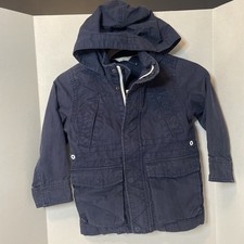 Gap Kids XS 4/5 Navy Blue Jacket Zipper Snap Utility Stow Away Hood Pockets