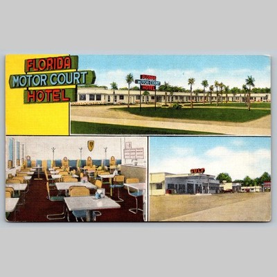 Postcard Florida Motor Court Hotel Tallahassee Gulf Station