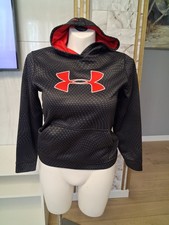 Under Armour Boys YLG Pullover Hoodie Black Red Geometric Loose Fit Logo 1263577