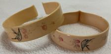 Pair of Celluloid Baby Carraige Blanket Clips w/Bluebirds  Flowers 1930s