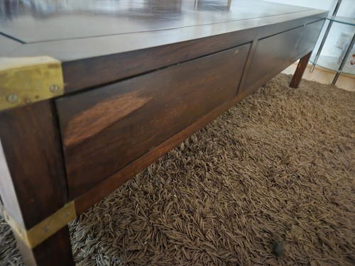 vintage military campaign Table 3 Drawers Solid Wood Brass Handles - Picture 3 of 8