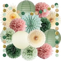 Party Deko Seidenpapier Pompons Papierlaterne PapierfäCher Girlande GrüN Rosa
