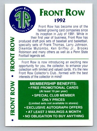 1992 Front Row Draft Picks #NNO Collector's Club Membership
