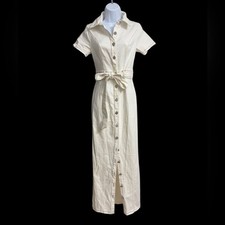 NWT Fashion Nova Alyana Short Sleeve Denim Maxi Dress Women's Size M Off-White