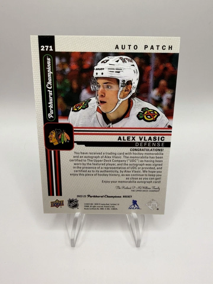 2022-23 Parkhurst Champions Rookies /35 Alex Vlasic #271  Rookie Patch Auto RC - Image 2 of 3