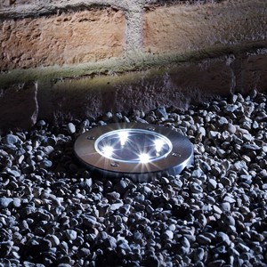 Auraglow Solar Powered Chrome Outdoor Garden Led Ground Deck Decking Lights 4 Pk 5060429238779 Ebay