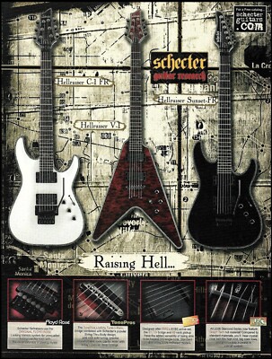 Schecter Hellraiser Collection C-1 FR V-1 Sunset-FR Guitar Series 2008 ad print