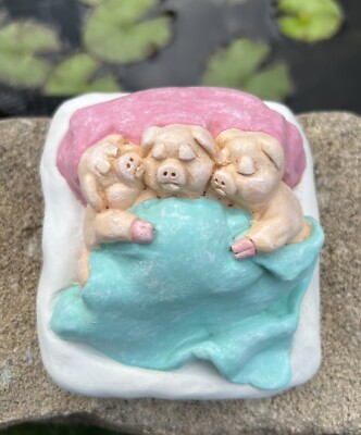 Vintage 1993 PIGS IN A BLANKET Clay Animal Figurine Handcrafted By Craft Art