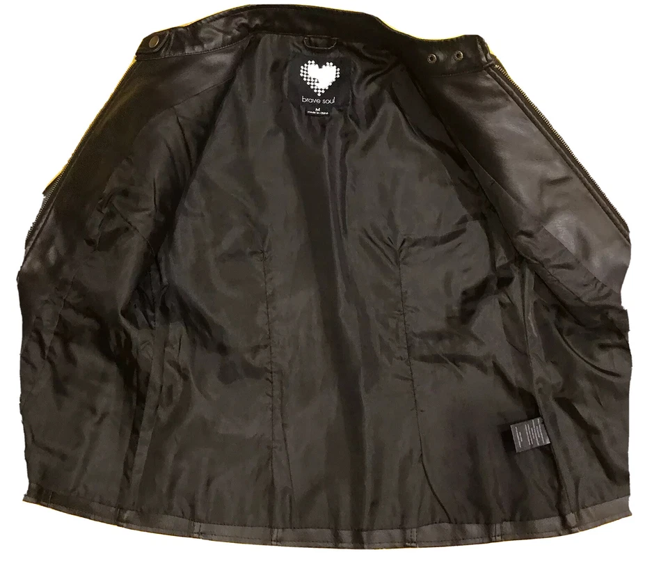 Brave Soul Mujer Marrón Vegano Cuero Chaqueta Motociclista Talla M 36” Busto Usado en Excelente Condición Foto 3 de 4