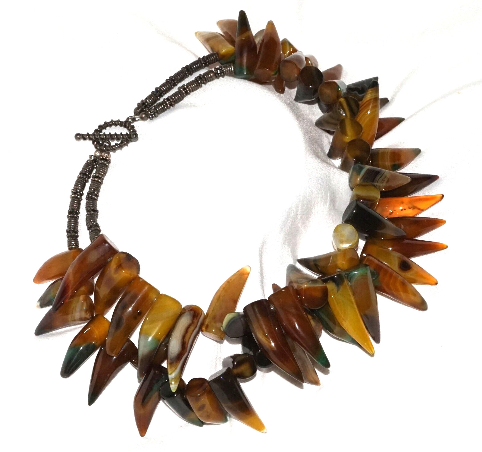 Banded Peruvian Hardstone Double Stranded Claw Ch… - image 2