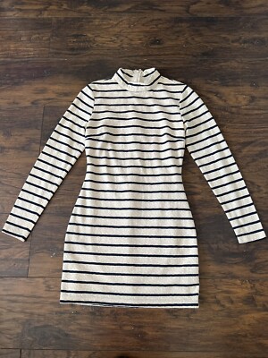 Forever 21 Women Cream/Navy Striped Long Sleeve Dress Floral Lace Small  Size M