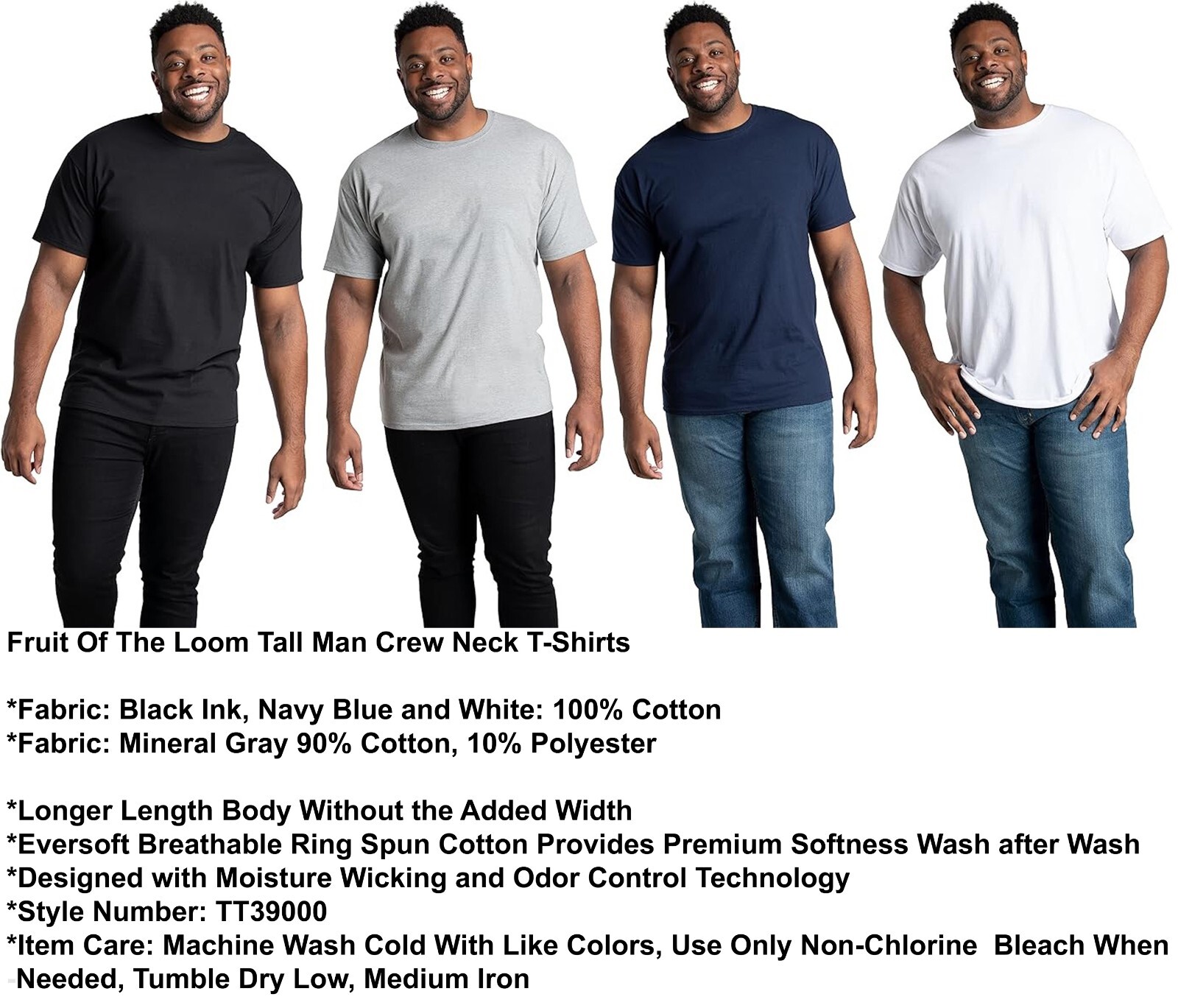 Fruit Of The Loom Tall Man Crew Neck TShirts Sizes MT XLT Up To 4 Color Options eBay