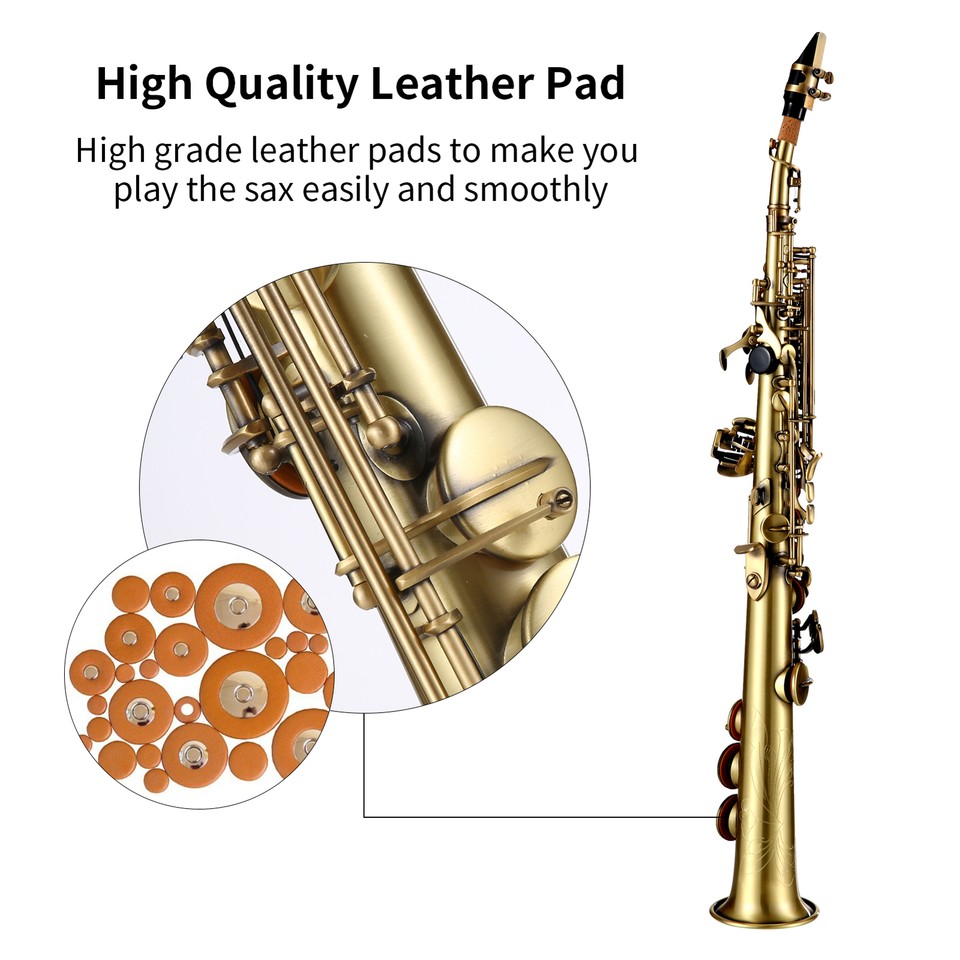 Professional Straight Bb Soprano Saxophone Brass Nickel Plated Sax Full