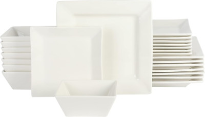 Zen Buffet 24-Piece White Porcelain Dinnerware Set for 8 - Chip & Scratch Resist