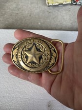State of Texas Seal Belt Buckle Western Products Made in USA Golden Tone Child  s