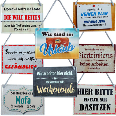 Blechschild mit Kordel 16x11cm lustige Sprüche Urlaub Faulheit Ferien Relaxen