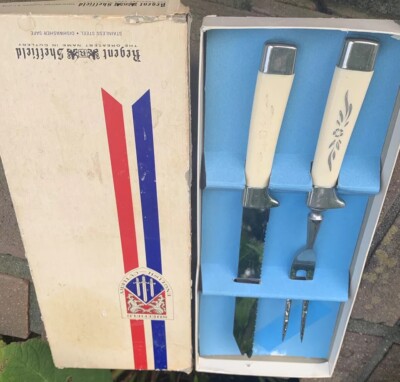 Vintage 1960s Regent & Sheffield Emdeko Knife Fork Carving Kitchen Set England