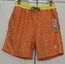 NWT US Polo Assn size S orange yellow swim trunks swimsuit mens