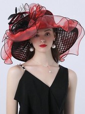 Red Kentucky Derby Fascinator Hat Cocktail Wedding Tea Party Dress Church Hats