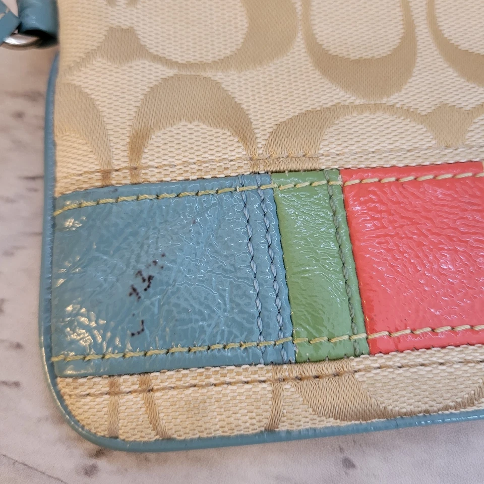 Coach кошелек с ремешком подпись лакированная кожа лоскутное одеяло подпись логотип пастельные цвета - Изображение 2 из 4