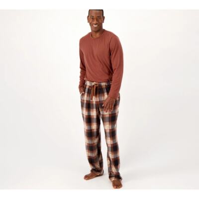 A459010 CUDDL DUDS Men's Mountain Fleece Pajama Set Brown Plaid XXL
