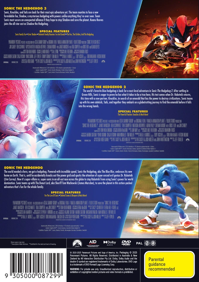 BRAND NEW Sonic The Hedgehog 3-Movie Collection (DVD, R4) Jim Carrey - image 2 of 2