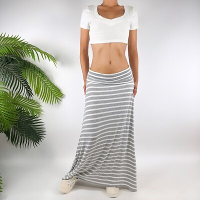 Vintage Grey Striped Beachy Bohemian Low Rise Fairy Grunge Hippie Maxi  Skirt S