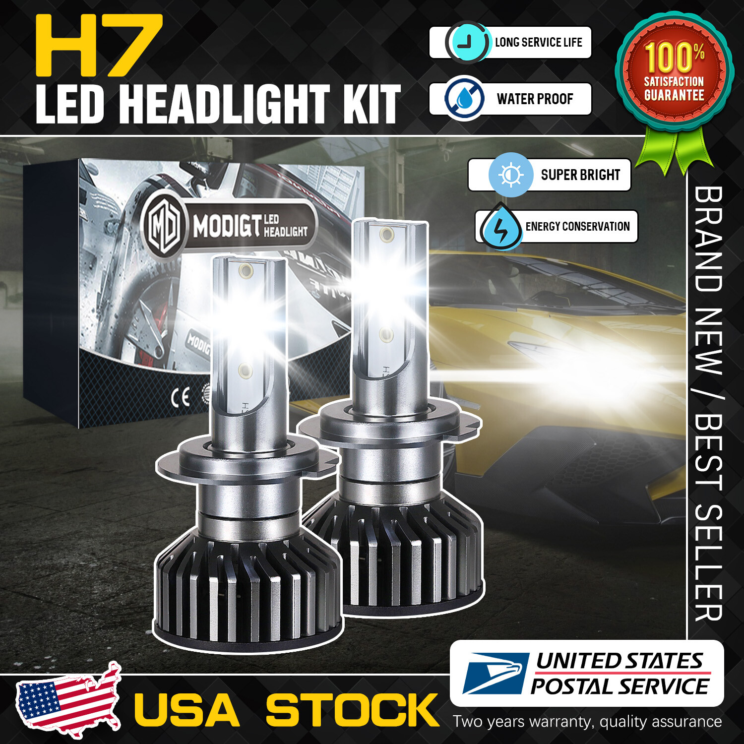 MGT Durable LED High/Low Beam Conversion Kit H7 Bulbs Super Bright 6000K 10000LM