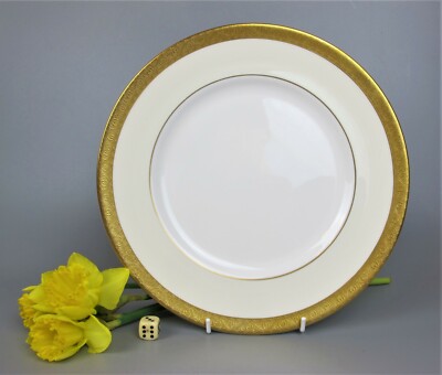 MINTON BUCKINGHAM SPEISETELLER. Weiß & Gold Bone China. Vintage 27 cm / 10,5''